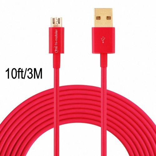 Hi-mobiler High Speed 10ft USB 2.0 a Male to Micro B Cable with Gold-plated Connectors for Samsung Lg HTC and Other Tablet Smartphone (Red)