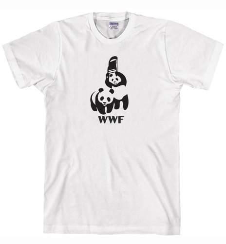 DirtyRagz Men's WWF Funny Panda Bear Wrestling T Shirt WHITE