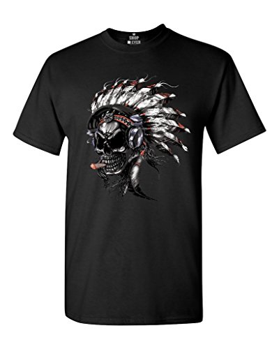Shop4Ever Indian Smoking Skull T-shirt Native American Shirts