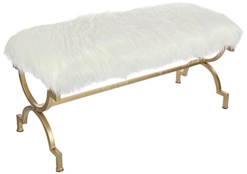 Algopix Similar Product 18 - Benzara Charming Faux Fur Bench White