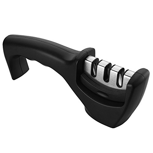 Topop Schleifstein Messerschärfer, 3-Stufen Professionelle Keramik Küchen-Wolfram-Diamant für Keramik und Stahl und Messer, Schwarz