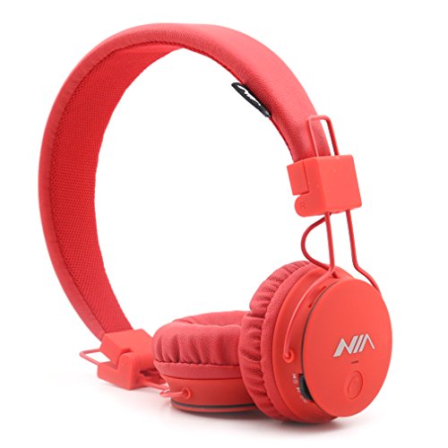 GranVela® X2 Over-Ear Foldable Bluetooth Headphones, 5 in 1 Stereo Wireless Hands-free Earphone for Kids, with Mic and MicroSD Card Player, Radio, AUX for iPhone, Samsung and More - Red