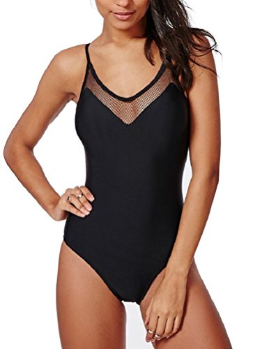 Padded One Piece Mesh Panel Swimsuit Swimwear Monokini