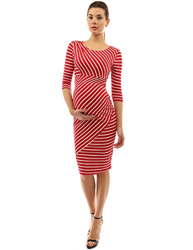 PattyBoutik Mama Striped Elbow Sleeve Maternity Dress