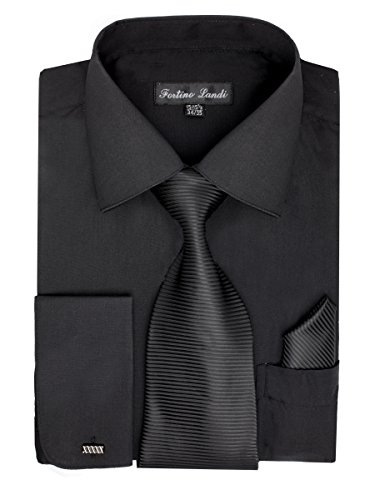 4 Piece Set-Men's Dress Shirt,Tie,Hanky,and Cufflinks - Many Colors