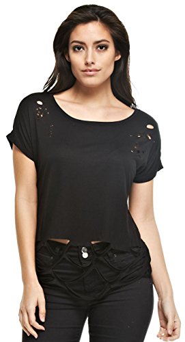 Algopix Similar Product 8 - Destroyed Solid Tees for Juniors T