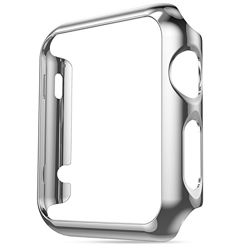 Apple Watch Case, for Series 1 ZOEKO 38mm/42mm Super Thin PC Plated Cover Case Slim Premium Super/Exact Fit/Plastic Cover Snap On Hard Protective Case for Apple iWatch 2015 (PC Case Silver 42mm)