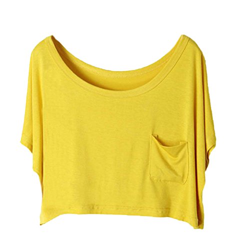 EFINNY Women Basic Solid Loose Summer Blouse Crop Tops