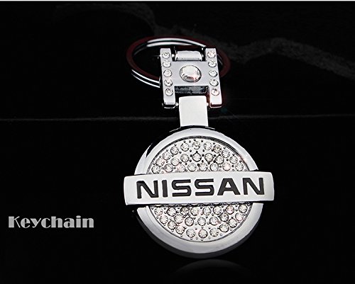 Rhinestones Bling Premium High quality Metal Alloy Car Key Chain Crystals Double Sided Keychain with Gift Box (Nissan)