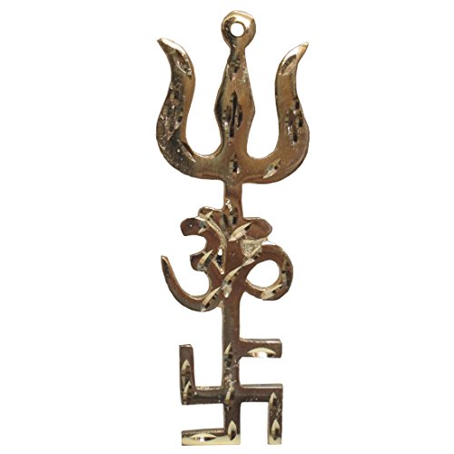 Odishabazaar Trishakti Yantra Swastik Om Trishul Original Brass 3.5 inch