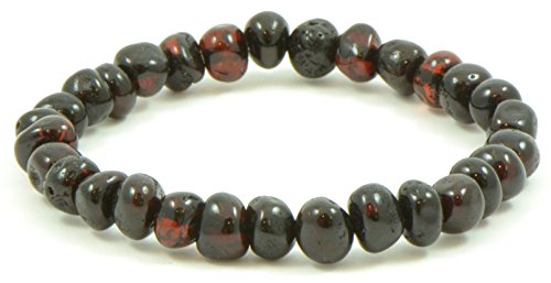 Baltic Amber Bracelet for Adults Made on Elastic Band - 7 Inches - Cherry Color - Baltic Amber Land - Hand-made From Polished / Certified Baltic Amber Beads (Cherry)
