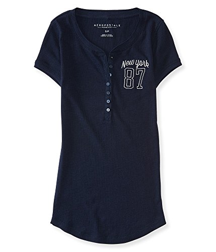 Aeropostale Women's New York 87 Ribbed Henley Shirt