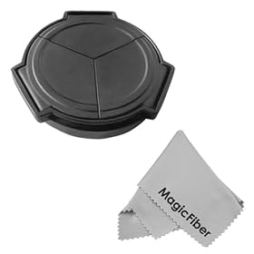 Auto Lens Cap Self Retaining for LEICA D-LUX 4 (Black) + Premium MagicFiber Microfiber Lens Cleaning Cloth