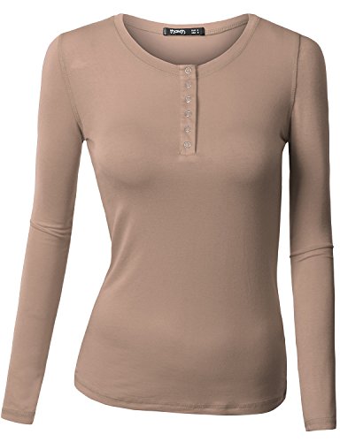 TWINTH Womens Long Sleeve Button Down Henley Top Basic Shirts