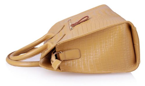 

VIVILLI Crocodile Print Leather Tote Bag-Beige