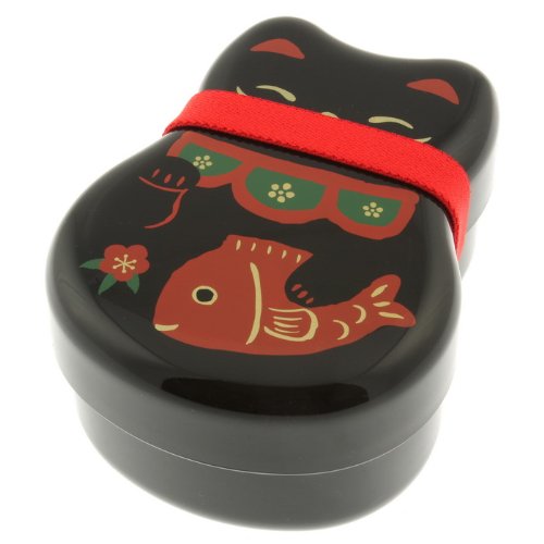 

Kotobuki 2-Tiered Bento Box with Fork, Black Lukcy Cat
