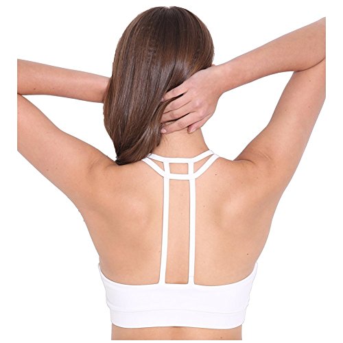 Women's Double Lined T-Back Wirefree Yoga Sports Bra White M