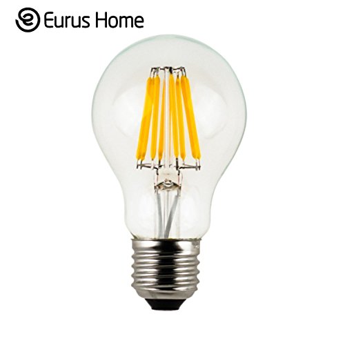 Eurus Home Vintage LED Filament Bulb A19 - 8W LED Light Bulb, Medium Screw E26 Base, Clear Soft White 2700K, LED Edison Bulb 75W Equivalent, 120VAC, Dimmable