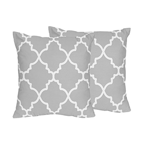 Gray and White Trellis Decorative Accent Throw Pillows by Sweet Jojo Designs - Set of 2