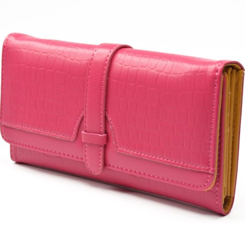KLOUD City® Hot Pink synthetic leather drawstring style double button women wallet