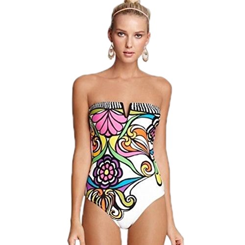Zxzy Women One Piece Cotton Blended Floral Bikini Monokini Set Push-up Swimsuit