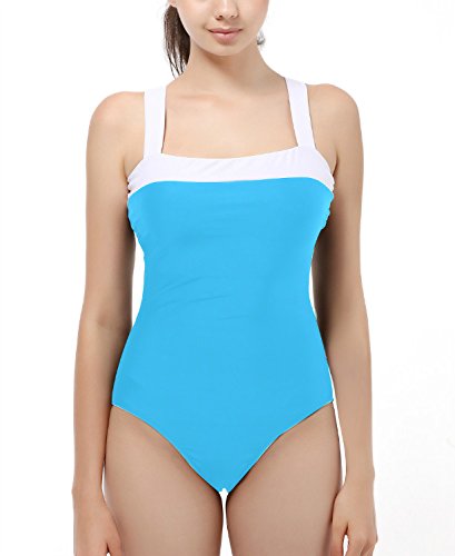 Vintage One Piece Bathing Suits Monokini Swimsuit Push Up Padded Swimwear for Women Blue