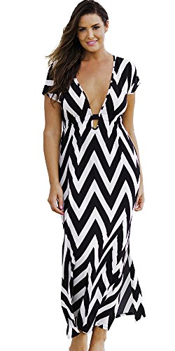 swimsuitsforall Women's Plus Size Chevron Plunge Maxi Dress 18 / 20 Multi