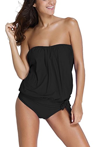 Dokotoo Womens Solid Soft Cup Strapless Tankini With Triangular Briefs