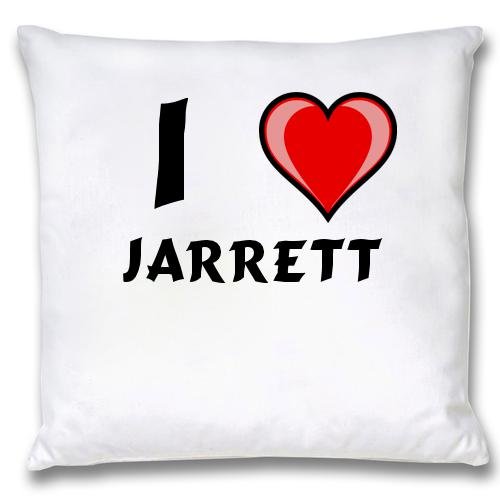 

White Cushion Cover with I Love Jarrett (first name/surname/nickname)