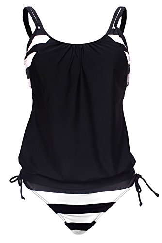 Roswear Women's Lined Up Double Up Tankini with Triangle Swimsuit