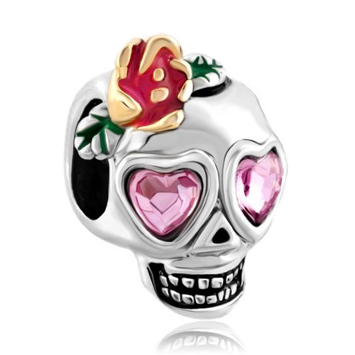 Ojos del cráneo del corazón de flores de cristal de venta encantos de piedra granos de Chamilia Pandora Pulsera de...