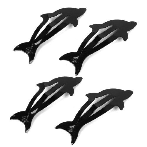 

2 Pairs Black Metal Bow Prong Barrettes Dolphin Design Hairclips for Lady
