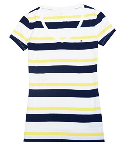 Tommy Hilfiger Women Uneven Stripes V-neck T-shirt