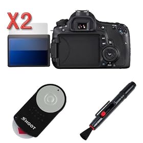 GTMax 2x LCD Screen Protector + RC-6 Wireless Remote Control + Cleaning Lens Pen for Canon EOS 60D Digital Camera