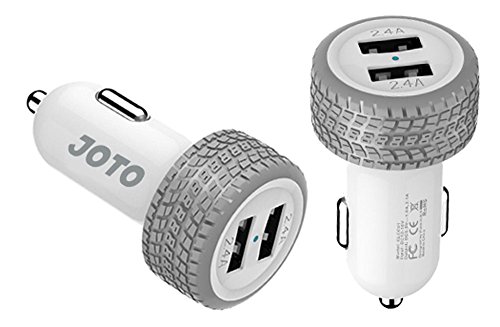 [ USB Car Charger ] JOTO Dual Ports USB Car Charger 4.8A/24W with Smart IC Intelligent High Speed Charging [Wheel Series] - Portable Quick Car Charger compatible with Apple and Android devices (iPhone, iPad, Apple Watch, Samsung Galaxy, Galaxy S6, HTC M9, Nexus, Motorola, Nokia, Sony, MP3, GPS, Bluetooth Speaker and More) Mobile Smartphones and Tablets UNIVERSAL Portable Rapid Travel Charger, 2 Ports Quick USB Car Charger Adapter [Light Grey / White]