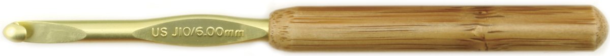 

Susan Bates 5-1/2-Inch Bamboo Handle Silvalume Head Crochet Hook, 6mm, Light Yellow