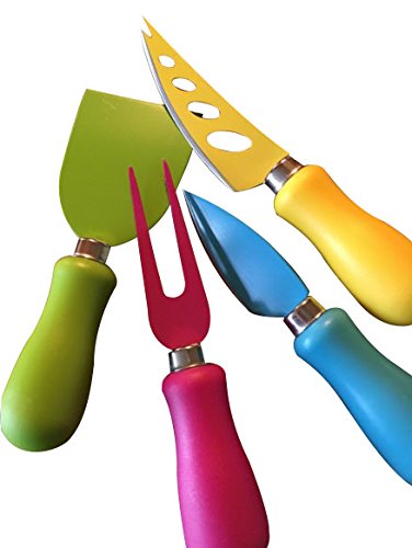 Multi Colored Cheese Knives by Green Owl, 4-Piece Stainless Steel Cheese Knife to Hold, Cut, Slice and Carve Different Kinds of Cheese - Set of 4