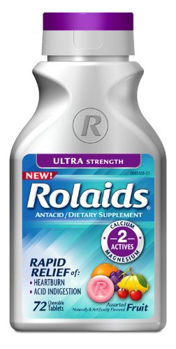 Rolaids Antacid Calcium & Magnesium Supplement Ultra Strength Tablets, Fruit 72 ea ( Pack of 2)
