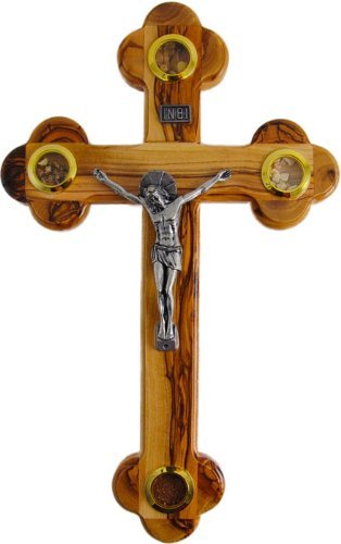 Small Olive Wood Cross Crucifix with Holy Essences