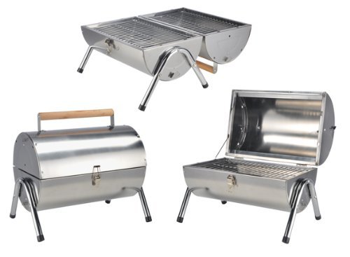 Edelstahl Grilltonne – aufklappbarer Standgrill ideal für unterwegs! – Holzkohlegrill auch als Tischgrill nutzbar