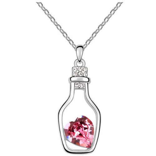 Swarovski Elements Crystal Diamond Accent Wishing bottle Drift bottles Pendant Chain Necklace for women teenage girls kids children, with a Gift Box, Ideal Gift for Birthdays / Christmas / Wedding