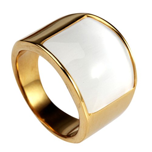HIJONES Men's Stainless Steel Big Agate Stone Crystal Ring