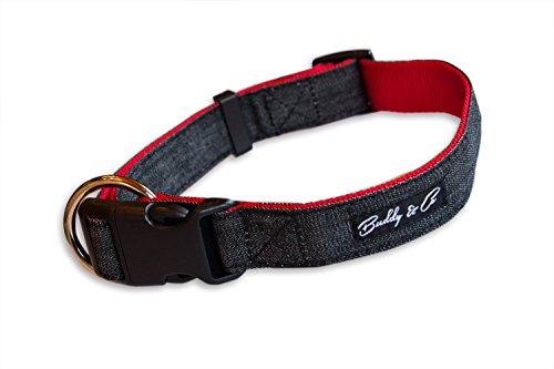 Buddy & Co. Classic Denim & Nylon Dog Collar - Ideal for Large Dogs