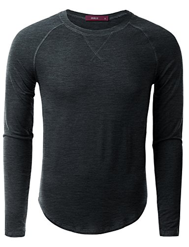 Doublju Mens Long Sleeve Athletic Crew Neck Stitch Raglan Sweatshirt