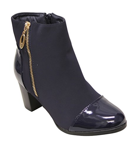 Bella Marie Paula-10 Women's high top zip patent almond toe & back chunky heel nubuck booties