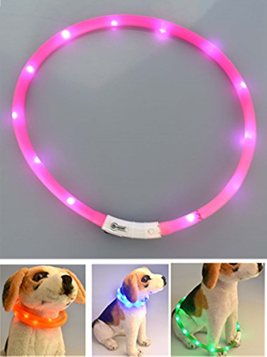 LED Pet Dog Collar,Pashion USB Rechargeable LED Light-Up Safety Neck Loop One Size Fits All Waterproof Night Safety Pet Dog Collar