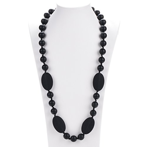 Consider It Maid Silicone Teething Necklace for Mom to Wear - FREE E-BOOK - BPA FREE and FDA Approved - Peas in a Pod (Black)