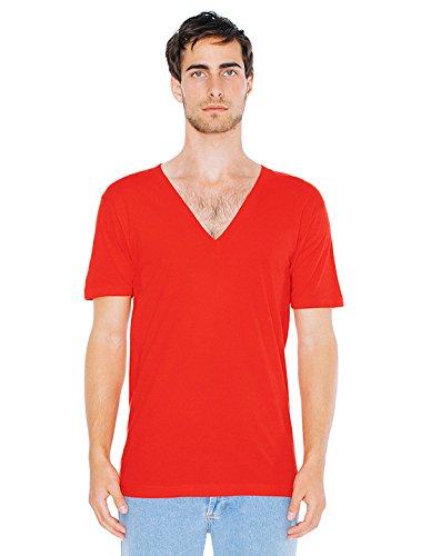 American Apparel Men Sheer Jersey Deep V-Neck T-Shirt
