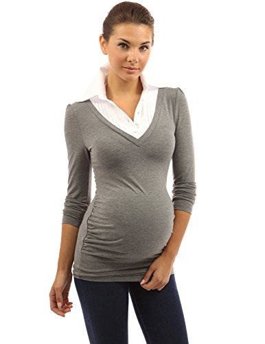 PattyBoutik Mama 2 in 1 Style Collar Long Sleeve Maternity Top