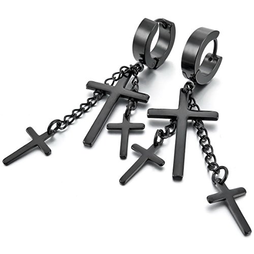 Women,Men's Stainless Steel Stud Hoop huggie Earrings Black Cross Gothic Punk Rock